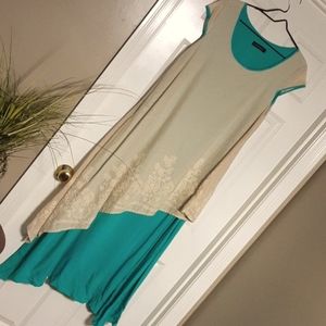 Zanzea L teal /lilac and tan dress